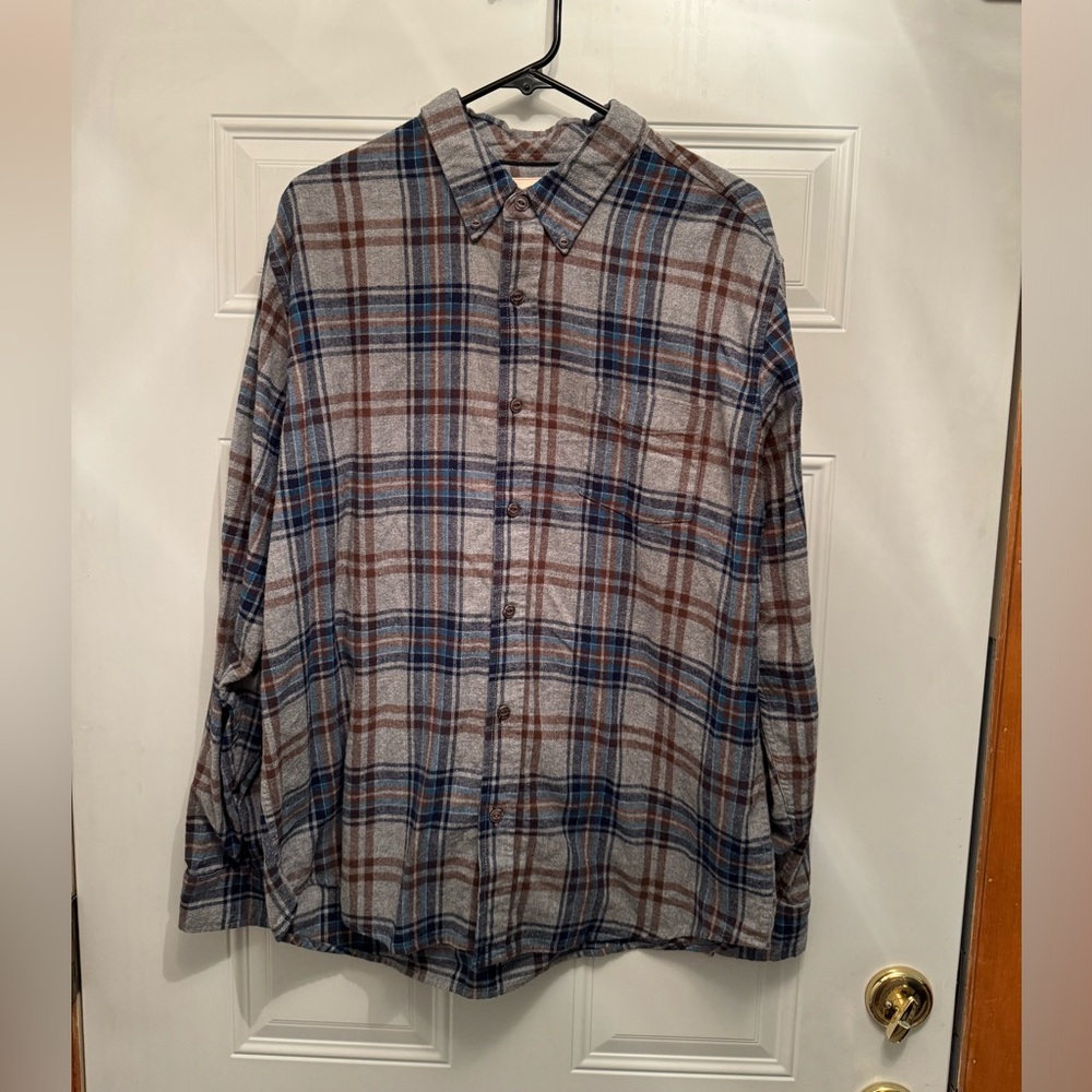 Original Weatherproof Vintage Plaid Flannel  Button Down Shirt Gray/Blue XL